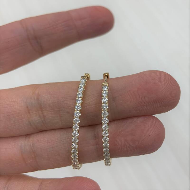 Joelle Collection Diamond Oval 2.28 CT TDW Hoop Earrings 1.5" 14K Yellow Gold