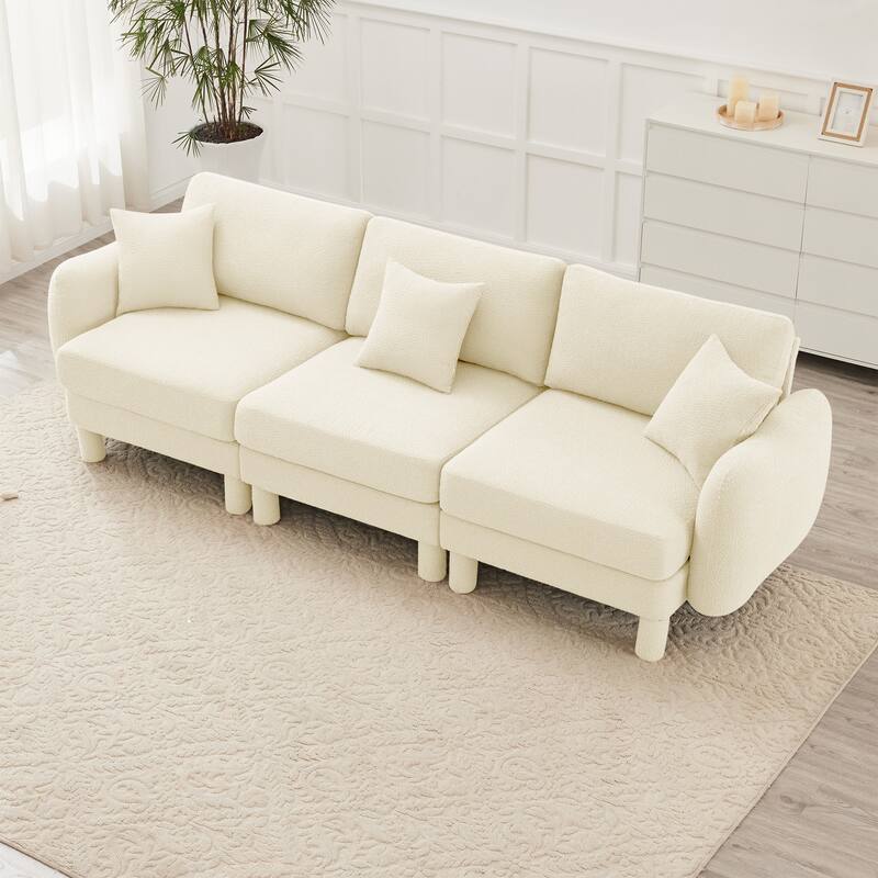 109.4" 3-Seater Modern Upholstered Sofa Couch, Deep-Seat Sectional Sofa with Shell-Shaped Armrests, Leisure Sofa for Living Room