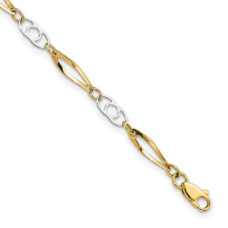 Curata 10k Two tone Gold 7" Polished Mixed Links Bracelet