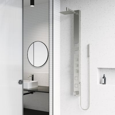 VIGO Bowery 58" H x 4" W 4-Jet Shower Panel with Square Shower Head and Tub Filler