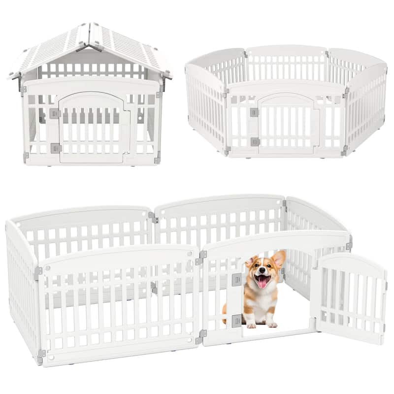 Costway 6/12 Panel Plastic Dog Playpen with Lockable Gate for Small &