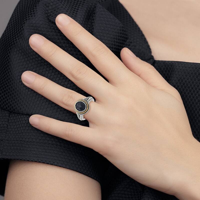 Curata 925 Sterling Silver With 14k Black Simulated Onyx Ring