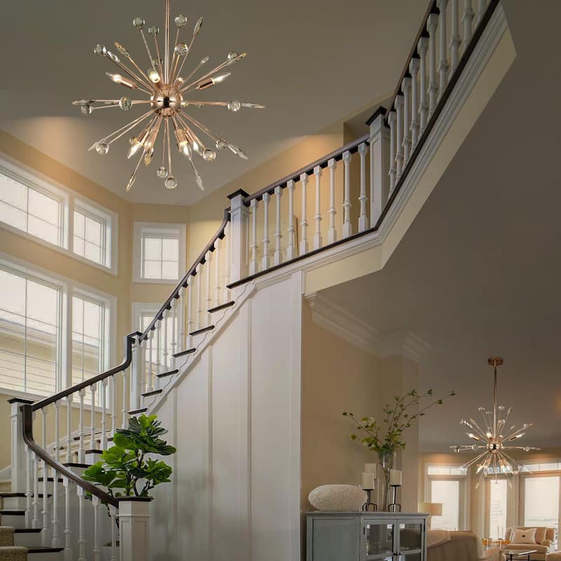 Modern Glam Crystal and Metal Sputnik Chandelier