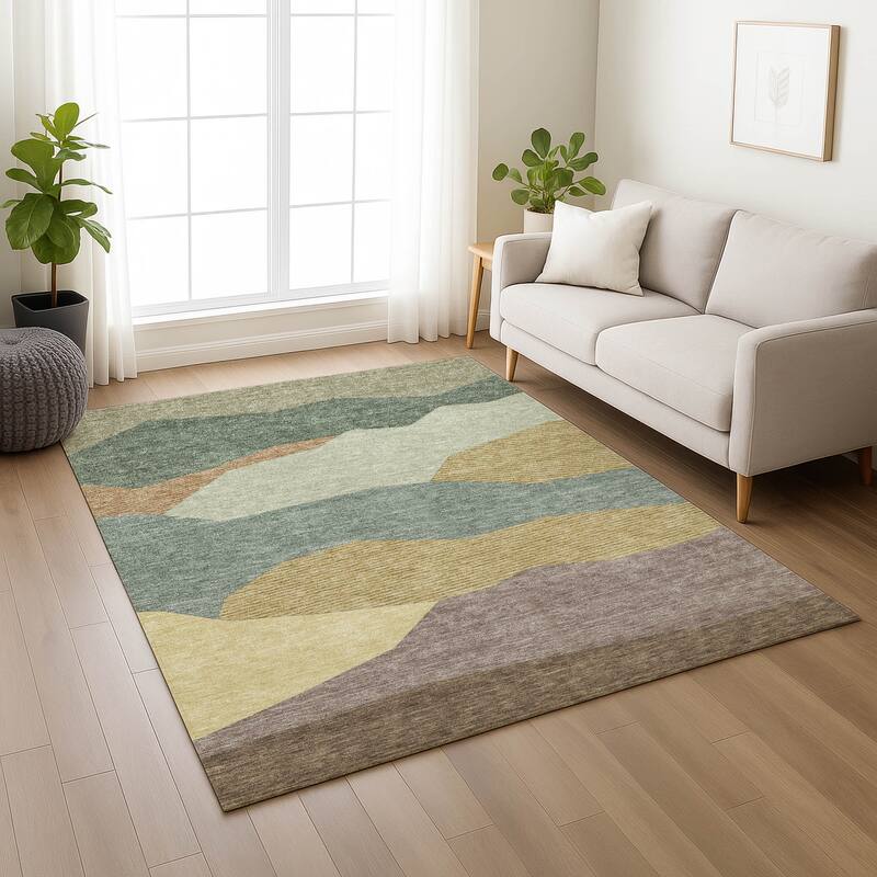 Machine Washable Indoor/ Outdoor Modern Dacono Chantille Rug
