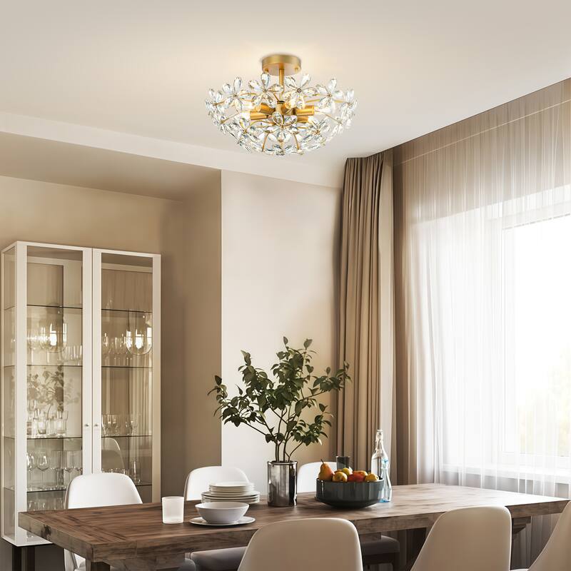 Starsky 6 Light Crystal Flower Shaped Flush Mount