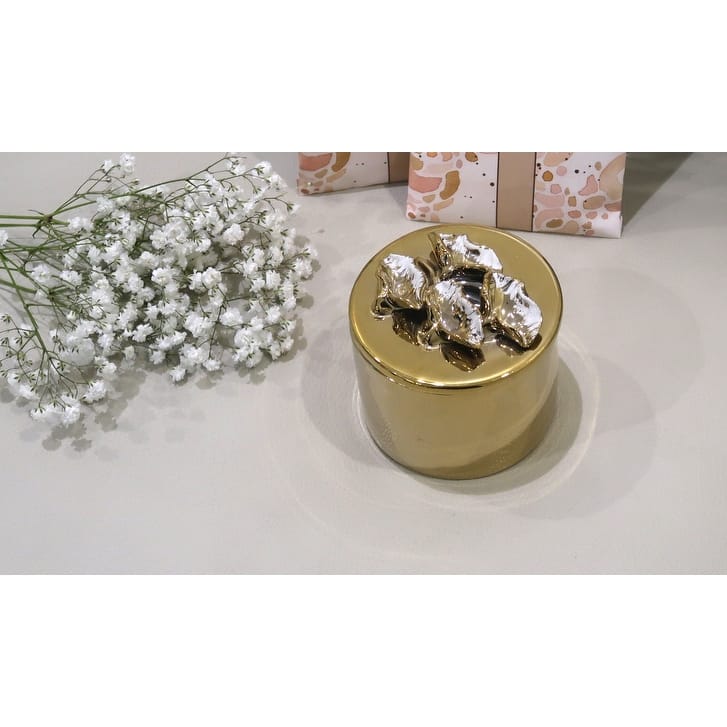 Gold Decorative Round Box with Flower Lid - Petals