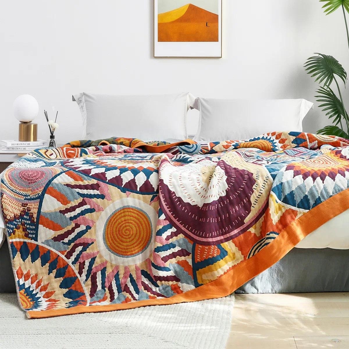 100% Cotton Boho Floral Thermal Breathable Jacquard Throw Blankets 60" x 80"