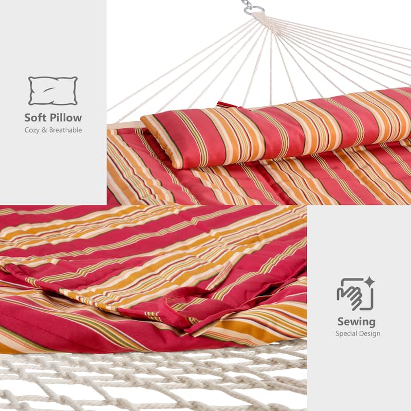 Durable 2 Person Rope Hammock with Polyester Quilted Pad and Pillow - 76*52