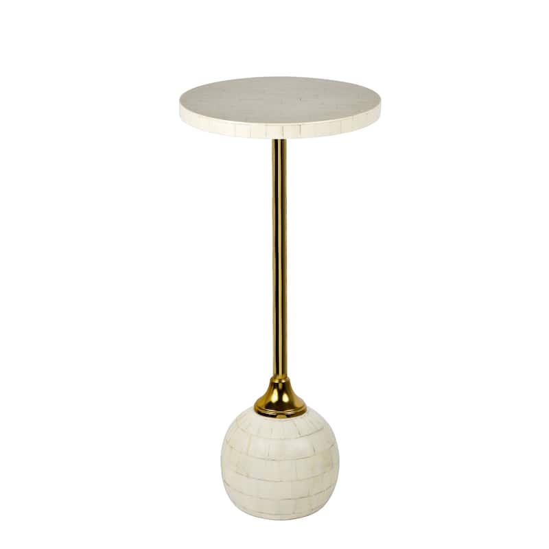 Blanche 26" Metal/Resin Mosaic Pedestal Drink Table, by JONATHAN Y - Cream/Gold - Plastic