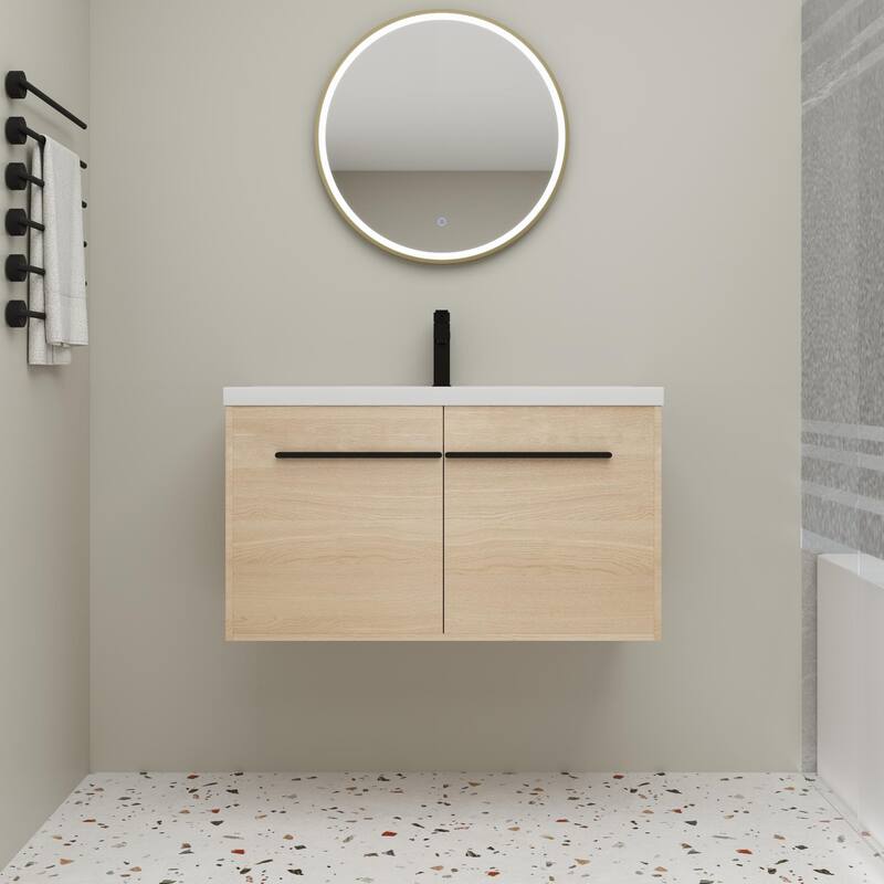 Beingnext 16''/20''/24"/30"/36" Bathroom Vanity with Sink, Floating Bathroom Vanity with Soft Close Door - 36"W - Beige