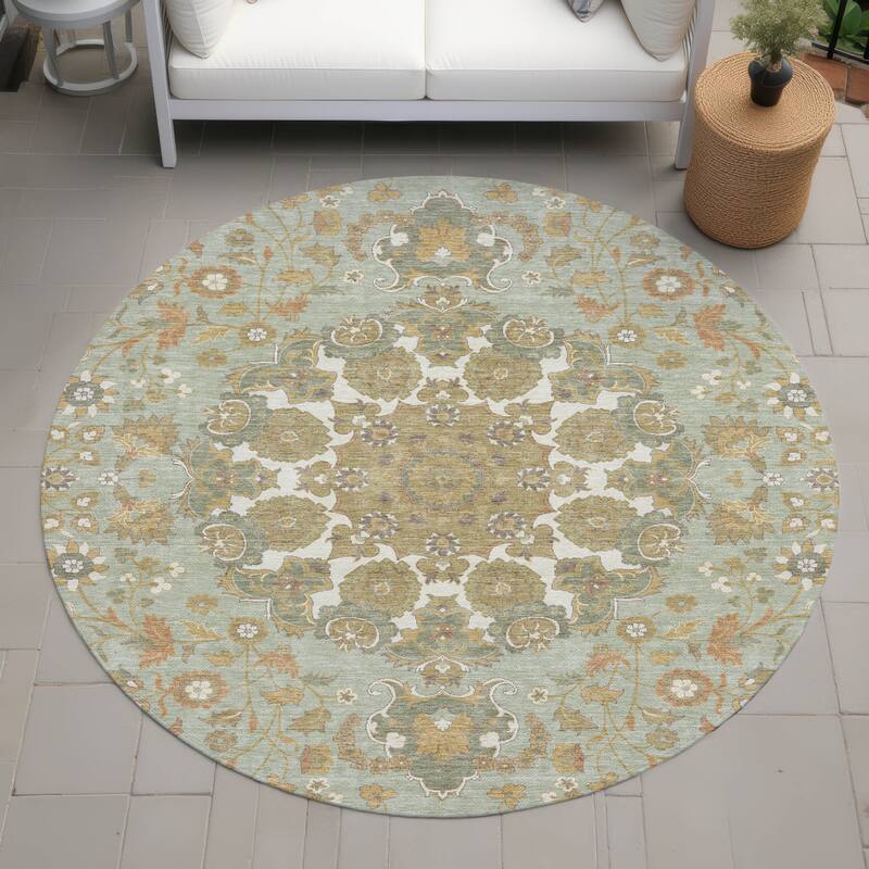 Machine Washable Indoor/ Outdoor Global Eckley Chantille Rug - Celery - 8' x 8'