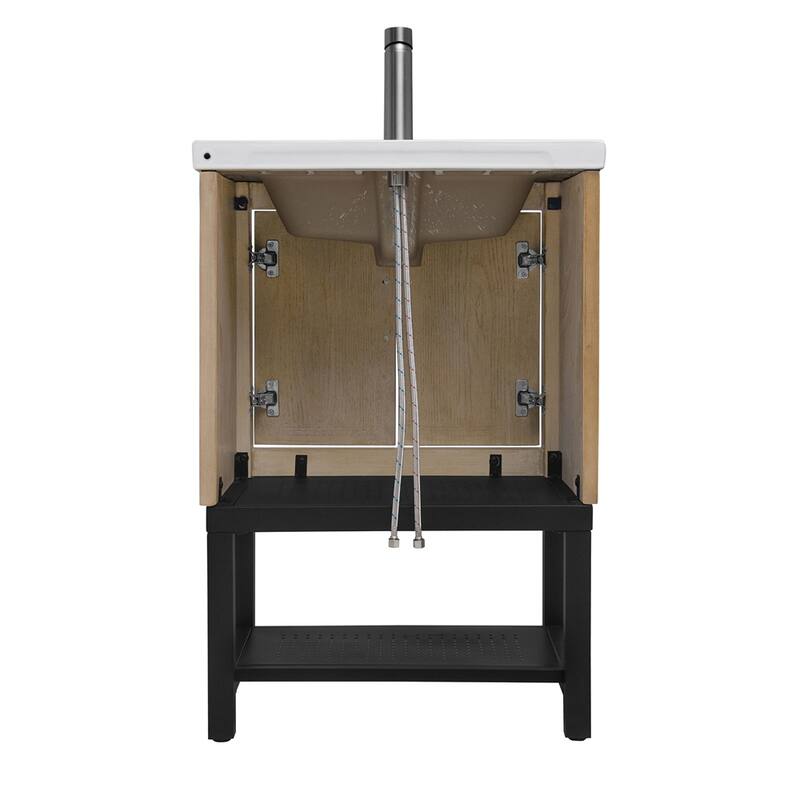 24" Bathroom Vanity with White Ceramic Sink & Hot and Cold Faucet