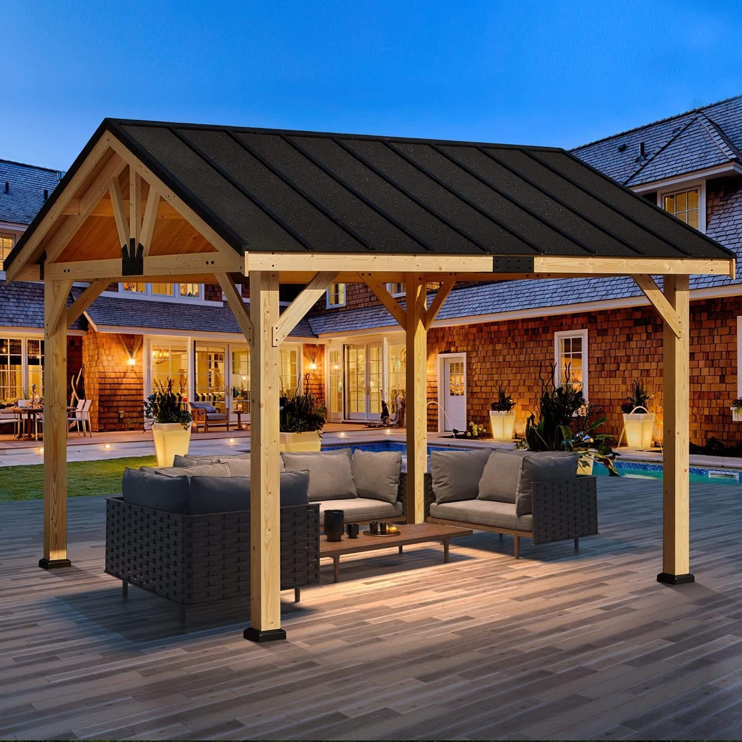 EROMMY Hardtop Asphalt Roof Spruce Wood Gazebo - On Sale