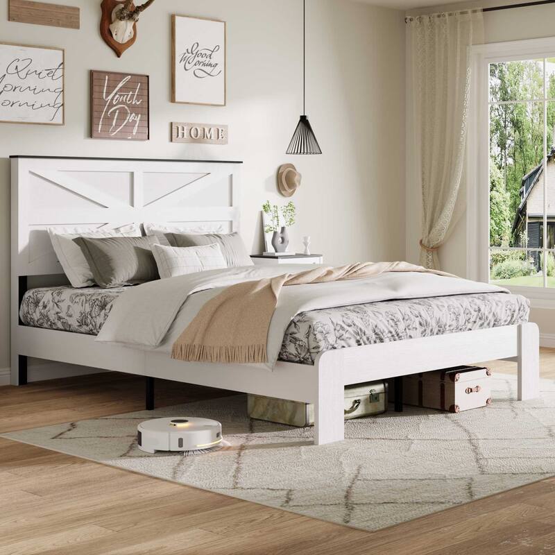 Full Bed Frame Headboard , Wood Platform Bed Frame , Noise Free,No Box Spring Needed and Easy Assembly Tool