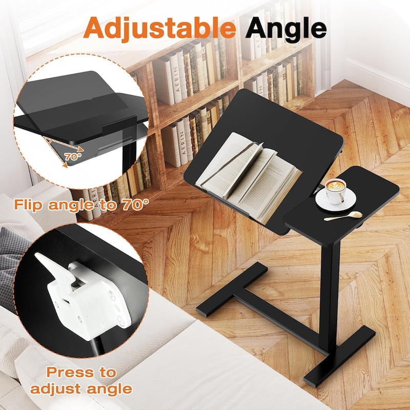 Overbed Bedside Table, Mobile Standing Desk Adjustable Height, Small Rolling Laptop Computer with Wheels, Tiltable Desktop