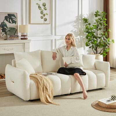 3 Seater Lounge Couch Teddy Fabric Upholstered Deep Seat Sofa