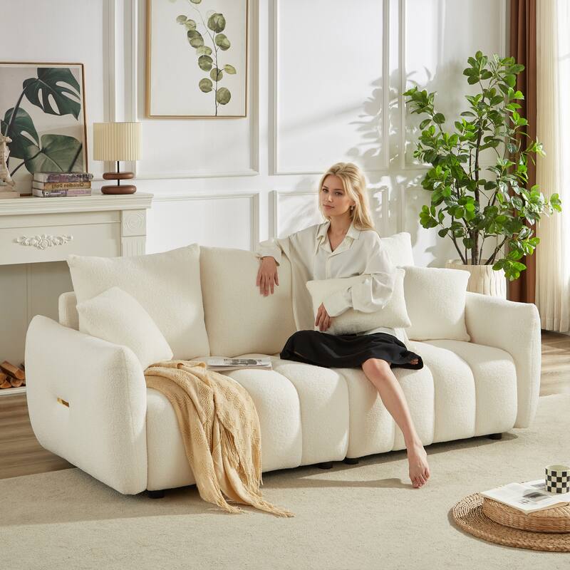 82'' Fabric 3-Seater Sofa with Plush Back Pillows, Solid Wood Frame, and Comfortable Foam Cushions