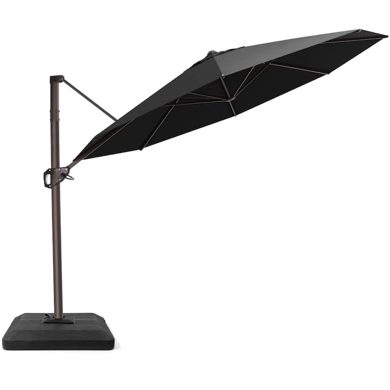 11 Ft Outdoor Patio Cantilever 360 Degree Rotation Offset Umbrella with 4-Piece Fillable Weighted Base - Black