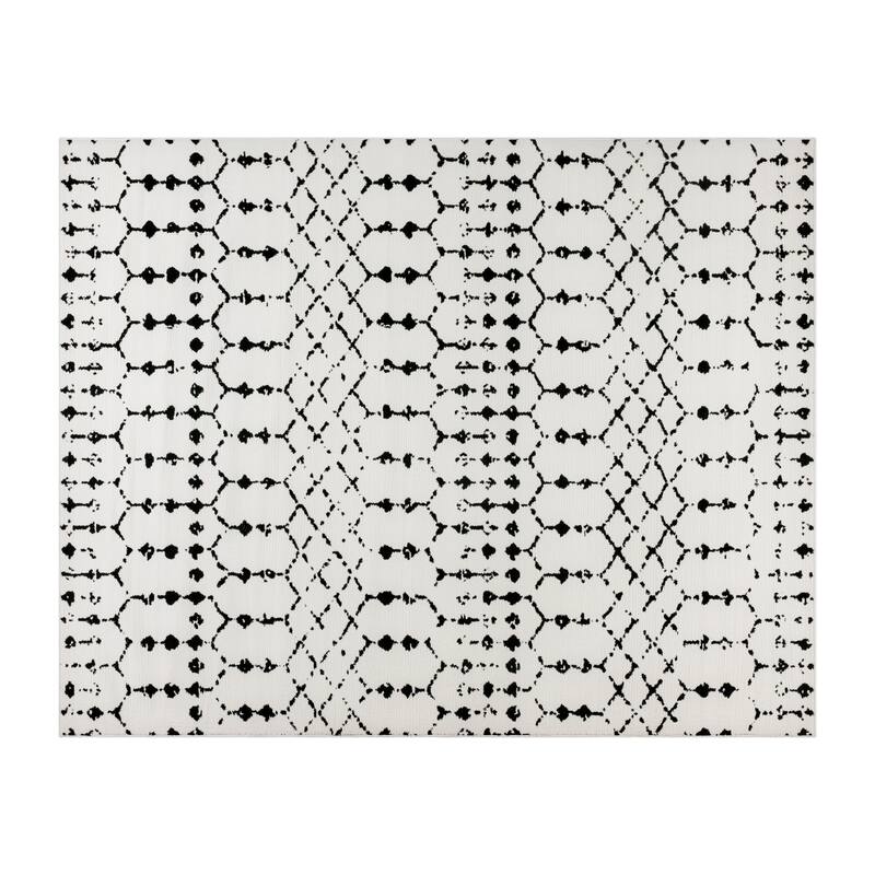 Geometric Style Modern Bohemian Design Area Rug - 8' x 10' - Ivory/Black - Novelty