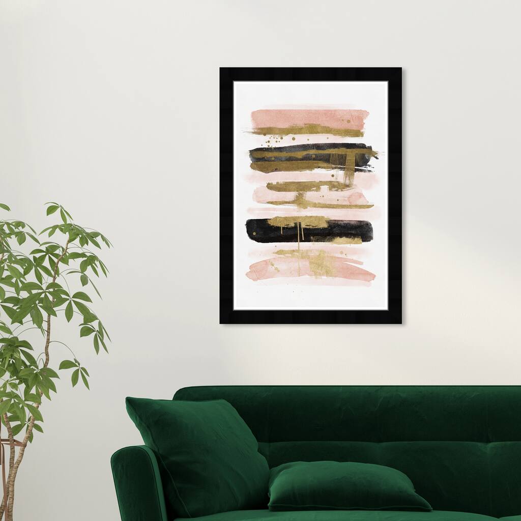 Wynwood Studio Prints Abstract Blush and Black Brush Lines Pink and Light Pink Modern & Contemporary Wall Art Canvas Print