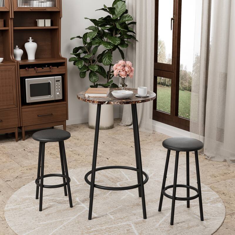 3-Piece Bar Table Set with 2 Bar Stools - Modern Pub Table