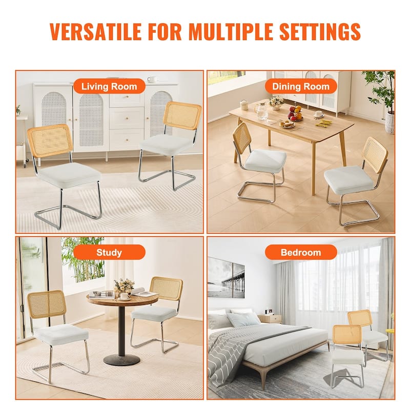 Rattan Dining Chairs Set of 4, Mid Century Modern Dining Chair, Upholstered Velvet Accent Chair with Rattan Back, Retro Dining