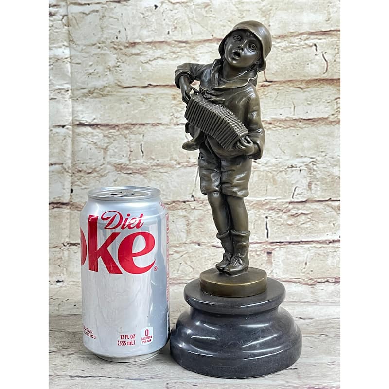 Child Boy Playing Accordion Bronze Statue Sculpture Figure 10 Inches X 4 Inches
