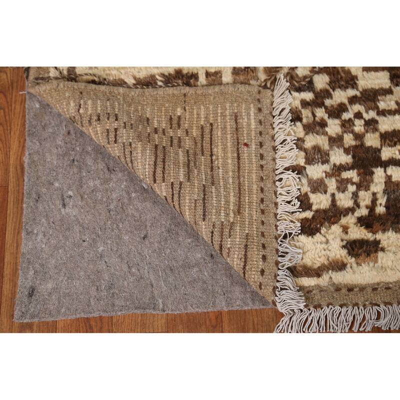 Hand Knotted Oriental 100% Wool Carpet Modern Tribal Beige & Ivories Moroccan Area Rug - 7' 10'' X 5' 9''