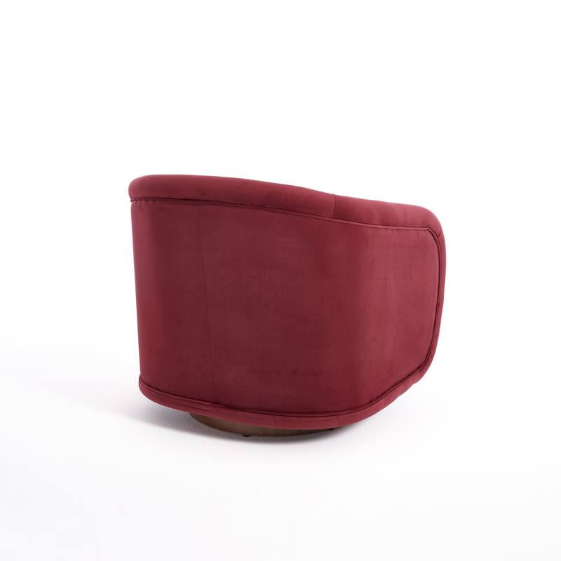 Velvet Swivel 360° Rotating Barrel Chair with Solid Rubberwood Base and High-Density Foam