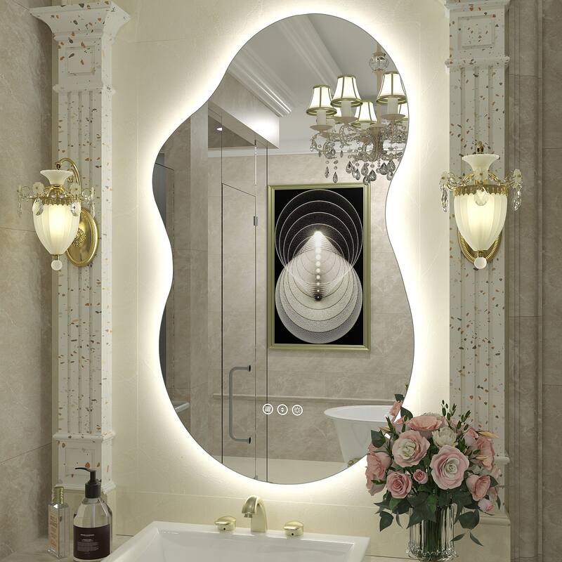UL Certified Irregular LED Anti-fog Cloud-shaped Wall Bathroom Vanity Mirror - 20"x36" - Backlit