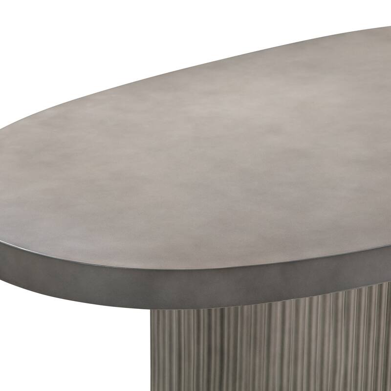 Wave 75" Concrete Oval Dining Table with Fluted Pedestal Base