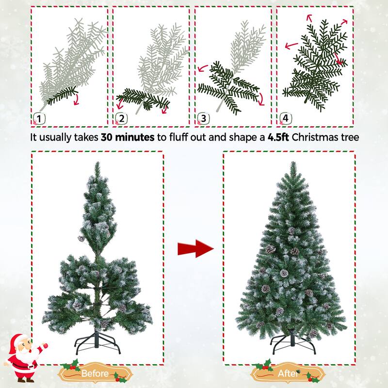 Yaheetech 4.5FT/6FT/7.5FT Pre-decorated Frosted Artificial Christmas Tree