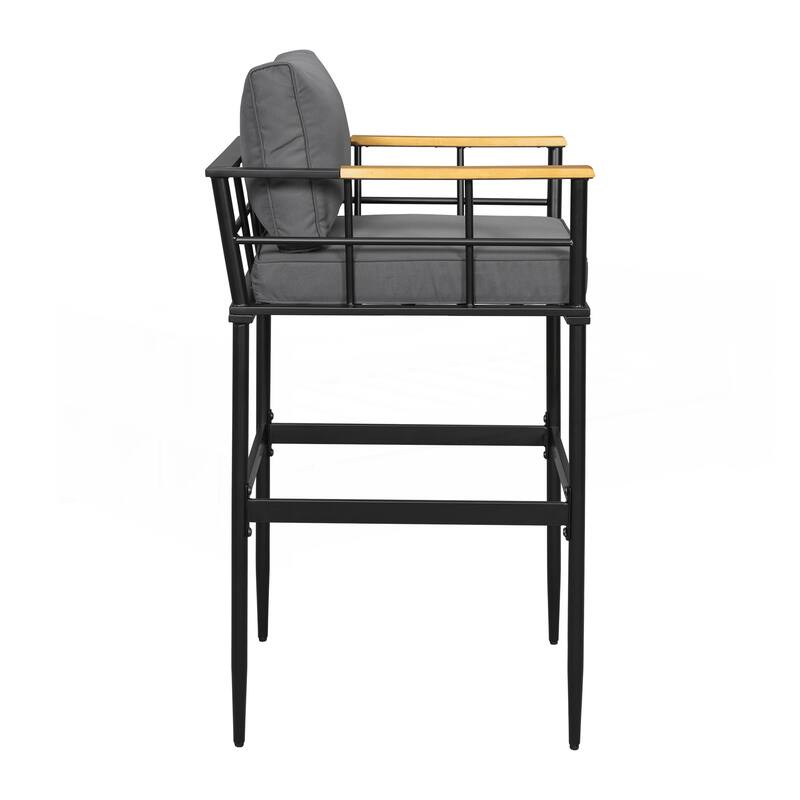 Iron Outdoor Dining Set with Acacia Wood Armrest