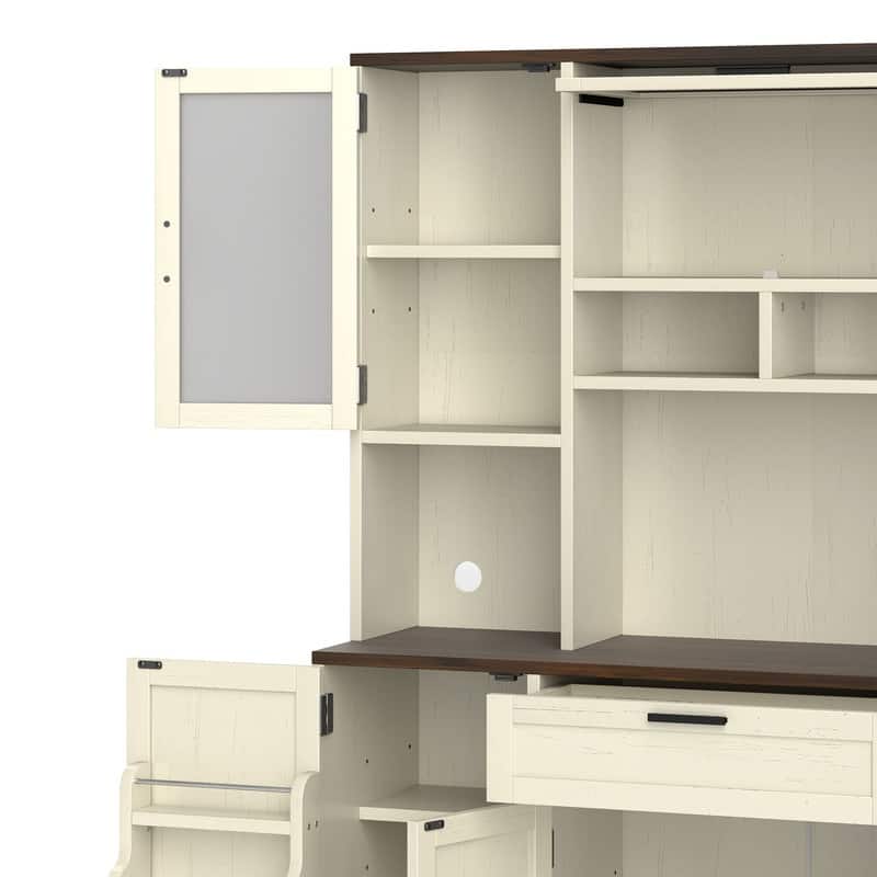 Moasis Farmhouse Kitchen Food Pantry Cabinet Kitchen Storage Cabinet with Adjustable Shelve And Built-In Charge Station