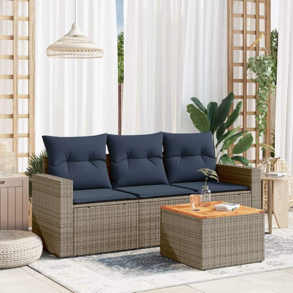 vidaXL Patio Sofa Set with Cushions Outdoor Furniture 4 Piece Poly Rattan - 25.8x 24.4x 27.2
