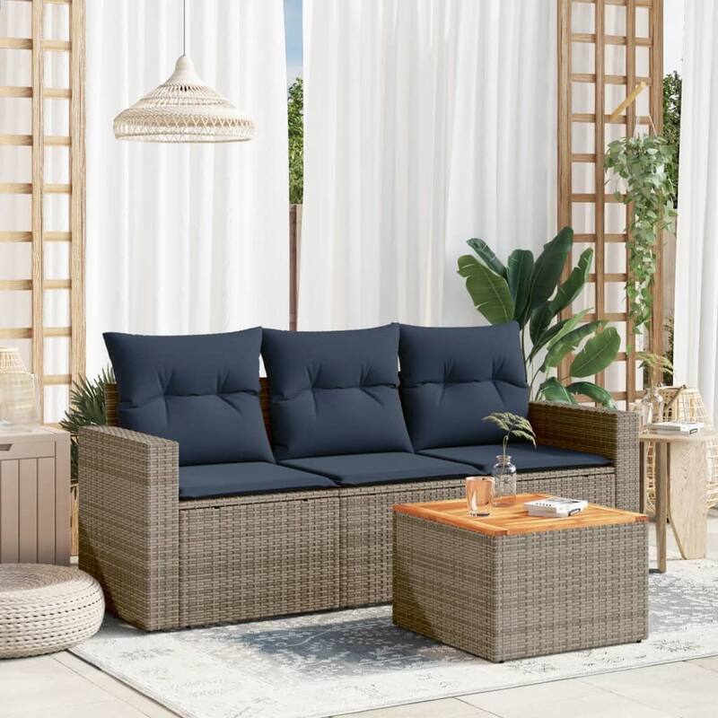 vidaXL Patio Sofa Set with Cushions Outdoor Furniture 4 Piece Poly Rattan - 25.8x 24.4x 27.2 - Grey