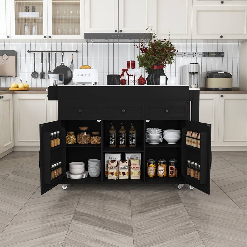 Rossetta 74.8" Removable Extendable Kitchen Cart with Mobile Universal Wheels and Power Outlet