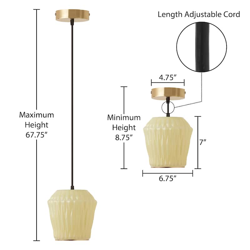 River of Goods Gold Metal and Yellow Glass Dome Shade 67.75-Inch Pendant Light - 6.75" x 6.75" x 8.75/67.75"