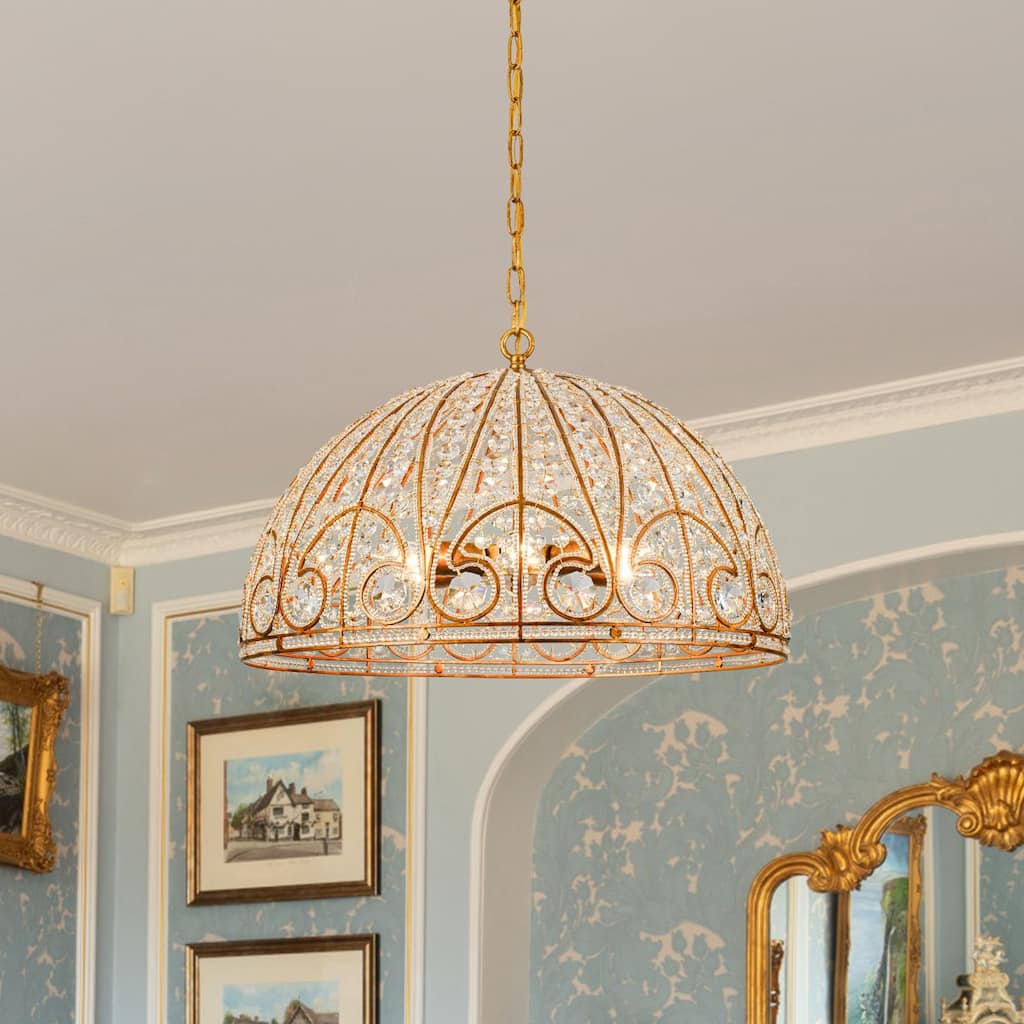 Ennu Retro Antique Sphere Crystal Chandelier Adjustable Dining Room Chandelier - Brass