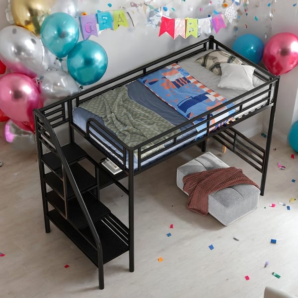 slide 2 of 12, Twin Size Loft Bed With Desk,No Box Spring Needed for Home Black