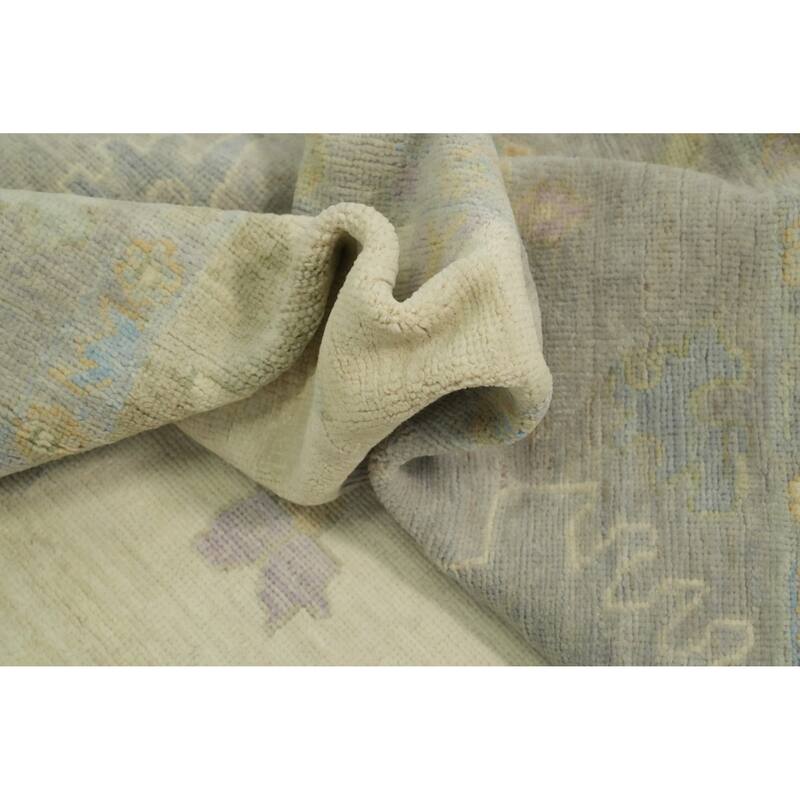 Vegetable Dye Wool Oushak Turkish Area Rug, Floral Geometric Carpet - 13' 4'' X 9' 8''