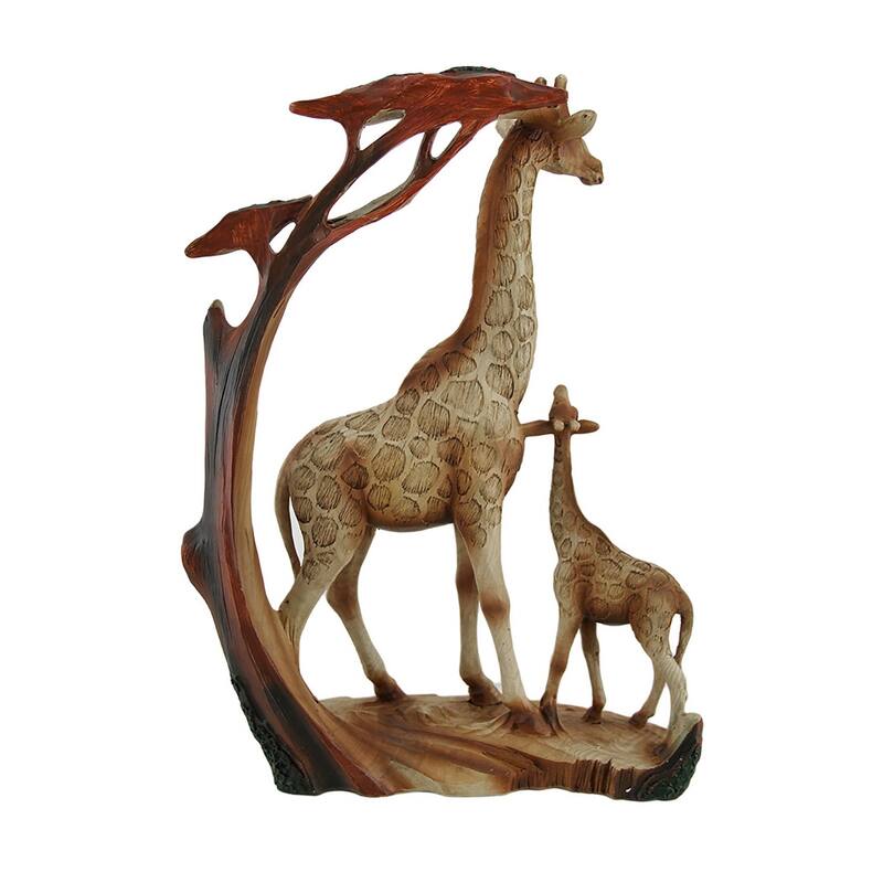 Giraffe Family Carved Wood Look Resin Statue - 12 X 8.5 X 3 inches