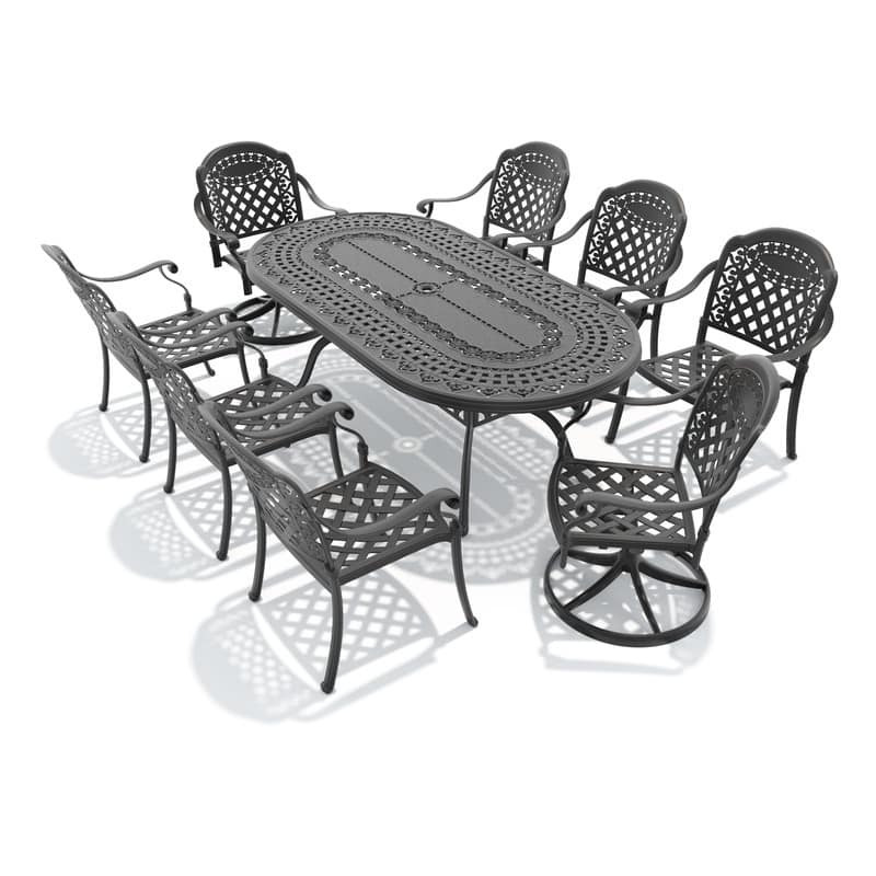 9-Piece Outdoor Dining Set with 1 Table and 8 Chairs, All-Weather Aluminum Outdoor Patio Sets