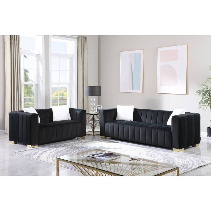 Luxurious Velvet Double Seat Sofa, Dressing Room Square Armrest Upholstered Seat, Versatile Loveseat Sofa