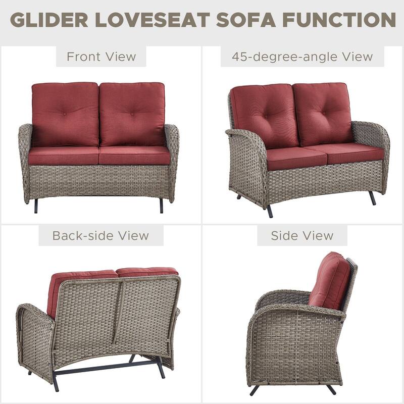 Outdoor Glider Loveseat Sofa with Swivel Chair Set