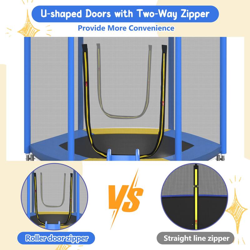 7FT Trampoline with Safety Enclosure Net, Slide and Ladder, Easy Assembly ,Regular Hexagon Outdoor Recreational Trampoline