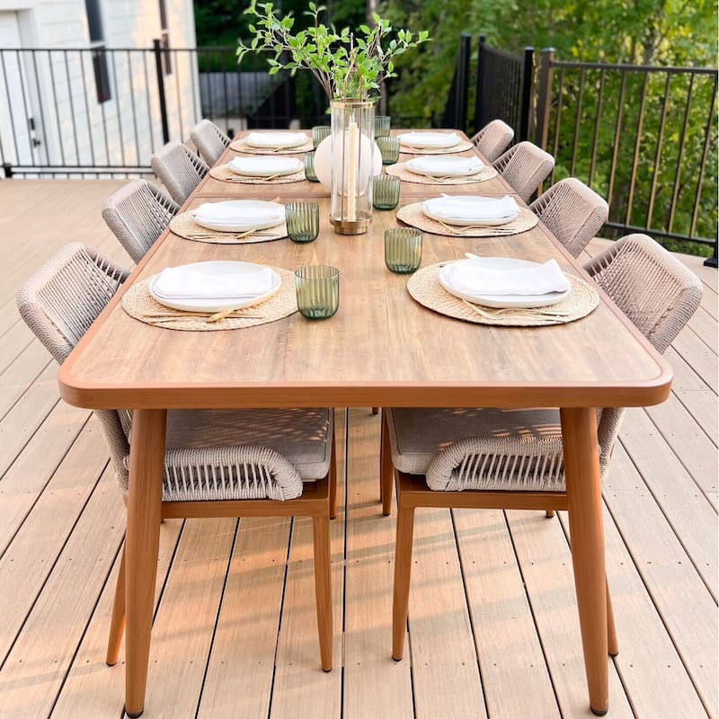 PURPLE LEAF Dining Set Patio Metal Rectangular Table and Wicker Rattan Chairs for Outside Porch Modern Outdoor Furniture Sets