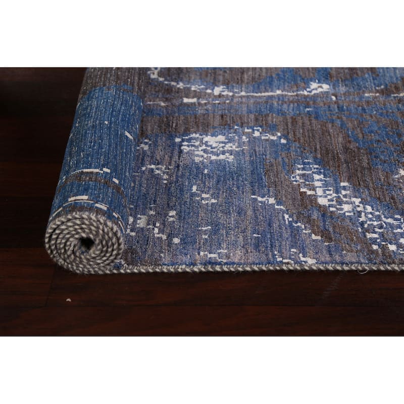 Wool/ Silk Vegetable Dye Modern Abstract Oriental Runner Rug Handmade - 3'0" x 12'3"