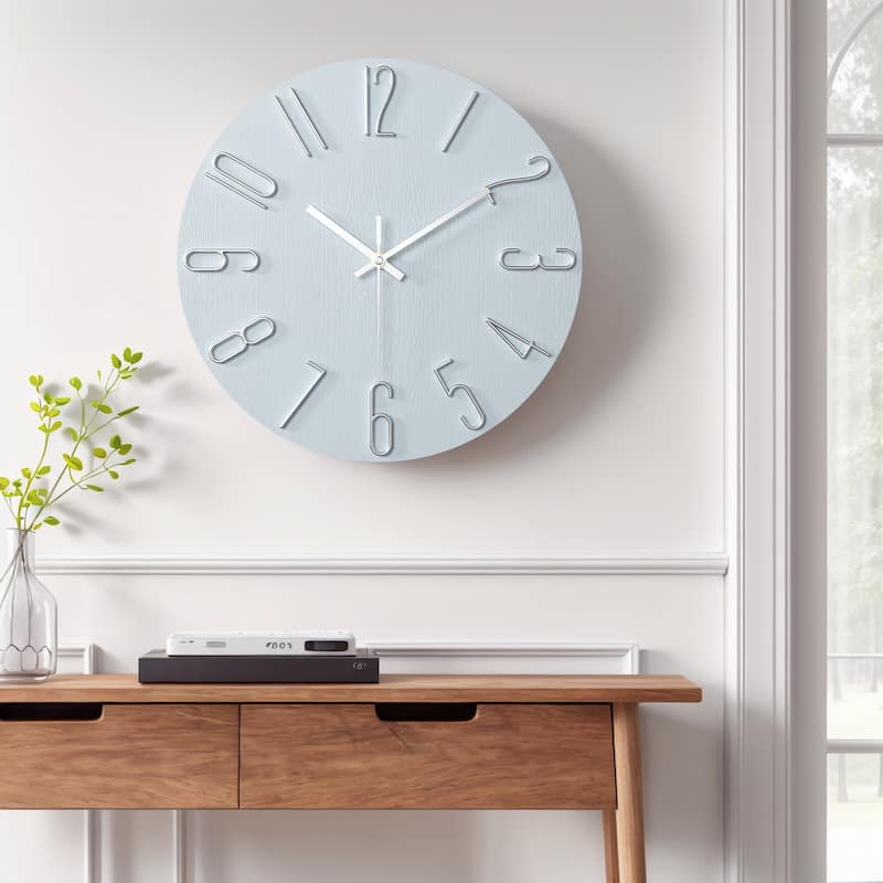 Wall Clock Silent Non-Ticking Analog Clocks Battery Operated Classic Decorative for Kitchen, Office, Bedroom 12 inch - 12 Inch - Blue