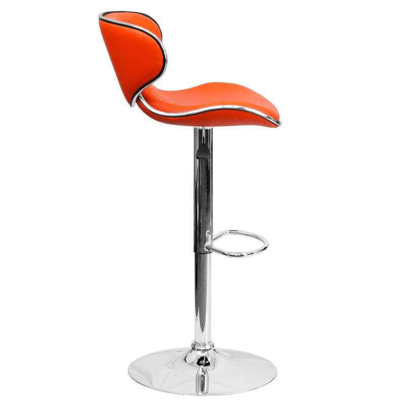 2 Pack Contemporary Mid-Back Vinyl Adjustable Height Barstool with Chrome Base - 16"W x 17.5"D x 34.5" - 43"H